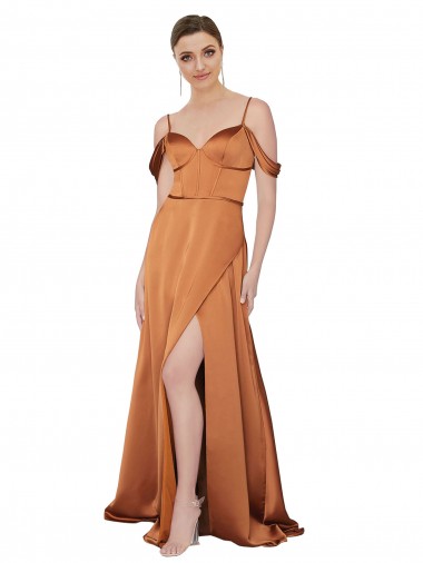 Low Back Spaghetti Straps Silky Satin Orange Long Prom Dress Canada Shop