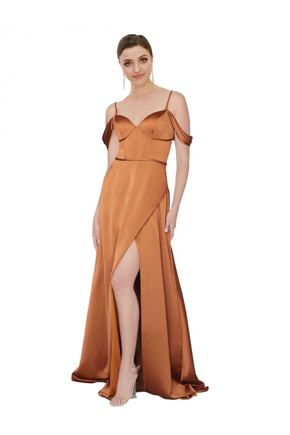 Low Back Spaghetti Straps Silky Satin Orange Long Prom Dress Canada Shop