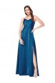 Low Back Spaghetti Straps Silky Satin Peacock Blue Long Prom Dress Canada Shop