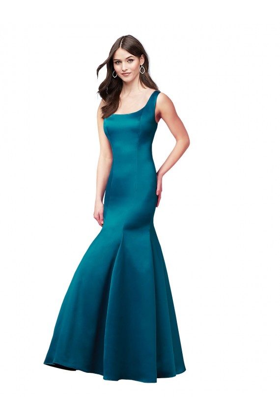 Bateau Neck Satin Peacock Blue Long Prom Dress Canada Shop