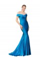 Off the Shoulder Satin Peacock Blue Long Prom Dress Canada Shop