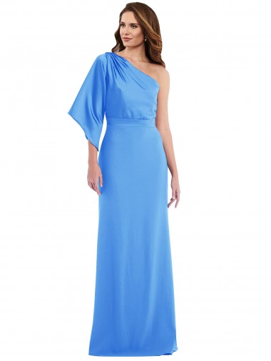 One Shoulder Stretch Crepe Peacock Blue Long Prom Dress Canada Shop