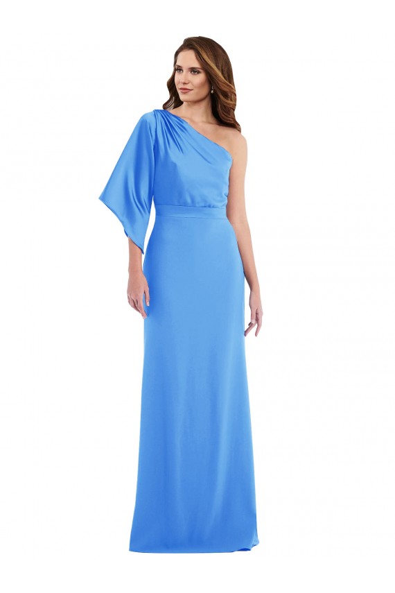 One Shoulder Stretch Crepe Peacock Blue Long Prom Dress Canada Shop