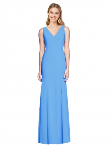Keyhole Back V-Neck Stretch Crepe Peacock Blue Long Prom Dress Canada Shop