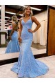 V-Neck Velvet Sequin Periwinkle Sweep Train Prom Dress Canada Shop
