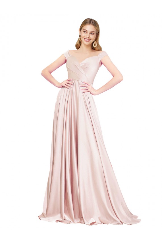 Off the Shoulder Satin Pink Long Prom Dresses Canada Shop