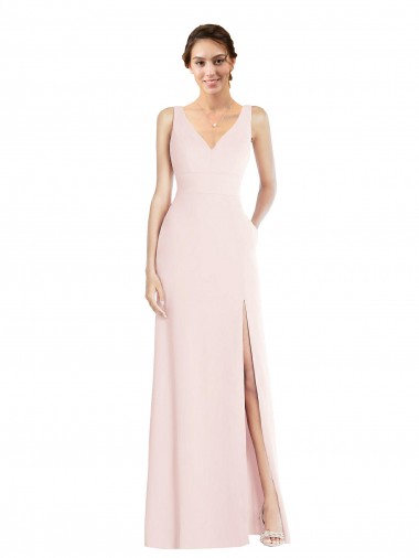 Low Back V-Neck Stretch Crepe Pink Long Prom Dress Canada Shop