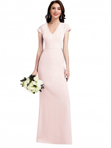 V-Neck Stretch Crepe Pink Long Prom Dress Canada Shop