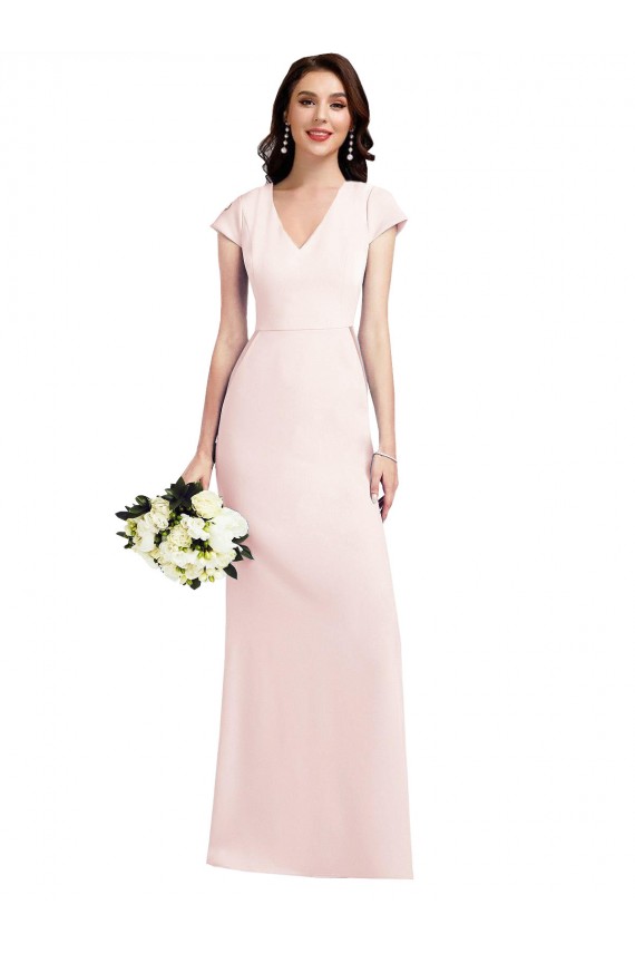 V-Neck Stretch Crepe Pink Long Prom Dress Canada Shop