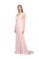 V-Back V-Neck Stretch Crepe Pink Sweep Train Prom Dress Canada Shop