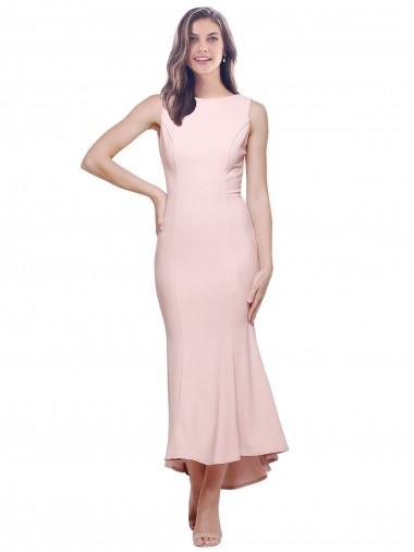 Low Back High Neck Stretch Crepe Pink Midi Length Prom Dress Canada Shop