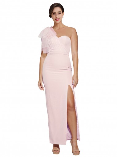 Low Back One Shoulder Stretch Crepe Pink Long Prom Dresses Canada Shop