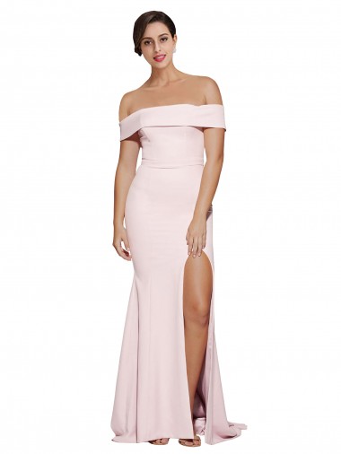 Low Back Square Neck Stretch Crepe Pink Sweep Train Bridal Party Dress Canada Shop