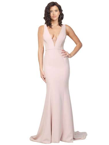 V-Back V-Neck Stretch Crepe Pink Sweep Train Sexy Prom Dress Canada Shop