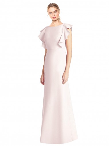 Open Back Bateau Neck Stretch Crepe Pink Cap Sleeves Long Prom Dress Canada Shop