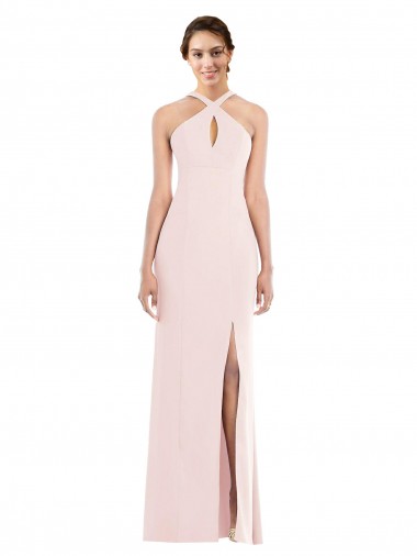 Low Back Halter Neck Stretch Crepe Pink Long Prom Dress Canada Shop