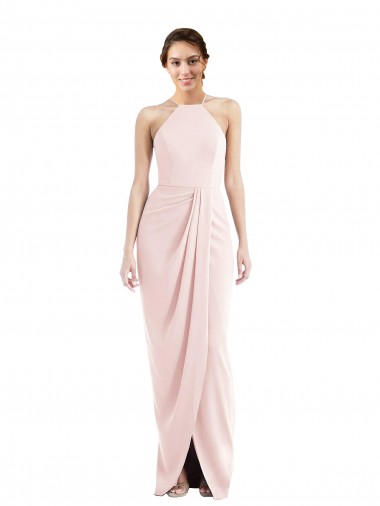 Halter Neck Stretch Crepe Pink Long Prom Dress Canada Shop
