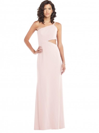 One Shoulder Stretch Crepe Pink Long Prom Dress Canada Shop