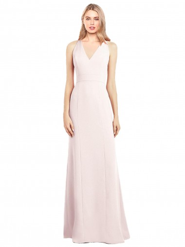 Keyhole Back V-Neck Stretch Crepe Pink Long Prom Dress Canada Shop