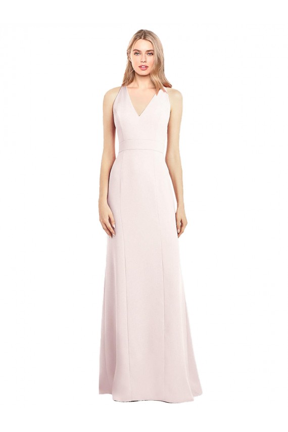 Keyhole Back V-Neck Stretch Crepe Pink Long Prom Dress Canada Shop
