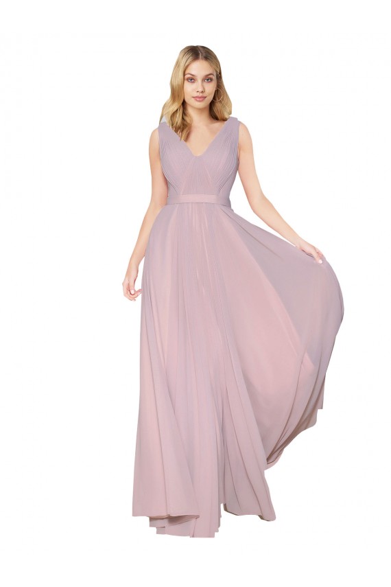 V-Back V-Neck Soft Chiffon Primrose Long Prom Dress Canada Shop
