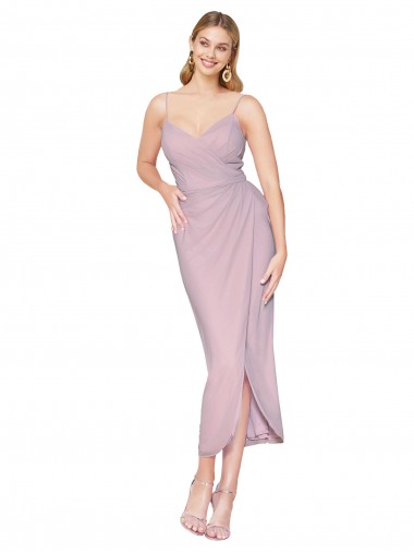 V-Back Spaghetti Straps Soft Chiffon Primrose Knee Length Sexy Prom Dress Canada Shop
