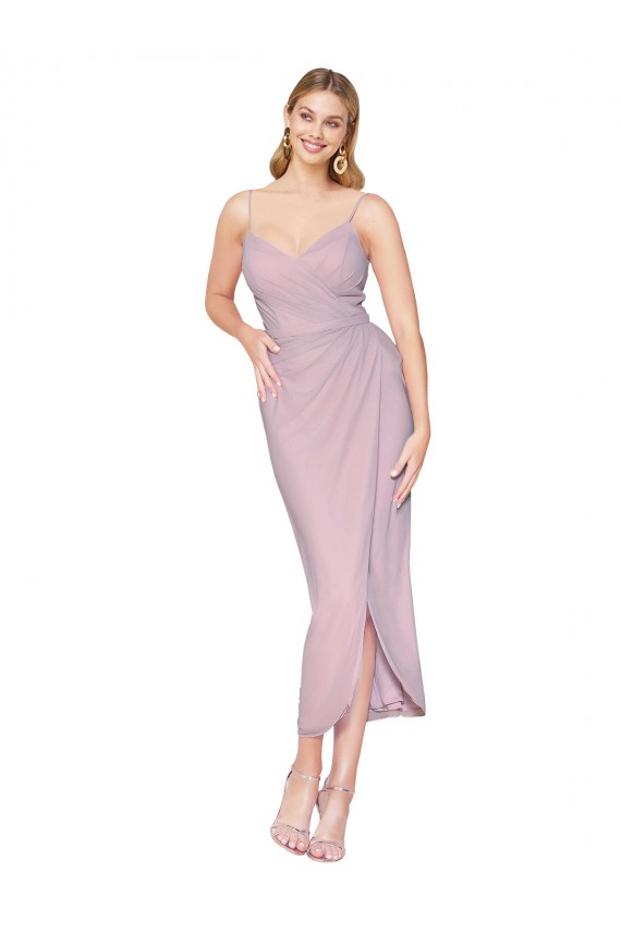 V-Back Spaghetti Straps Soft Chiffon Primrose Knee Length Sexy Prom Dress Canada Shop