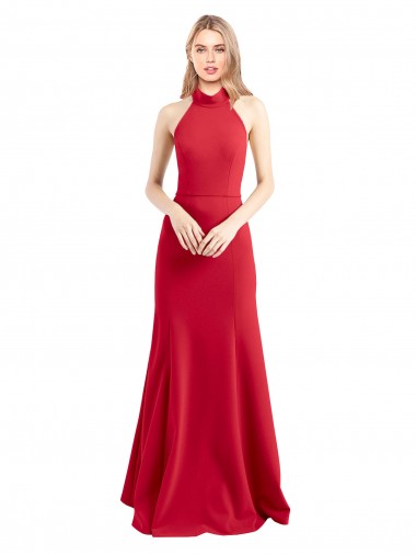High Neck Stretch Crepe Red Long A-Line Prom Dress Canada Shop