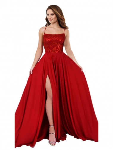 Open Back Spaghetti Straps Spandex & Lace Red Long Prom Dress Canada Shop