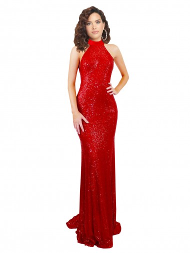 Open Back Halter Neck Sequin Red Long Prom Dress Canada Shop