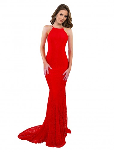 Open Back High Neck Lace Red Long Sexy Prom Dress Canada Shop