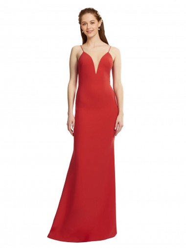 Open Back Spaghetti Straps Stretch Crepe Red Long Prom Dress Canada Shop