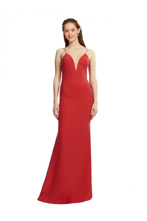 Open Back Spaghetti Straps Stretch Crepe Red Long Prom Dress Canada Shop