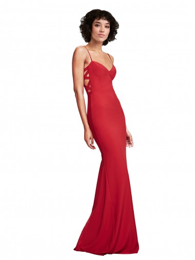 Spaghetti Straps Stretch Crepe Red Long Prom Dress Canada Shop
