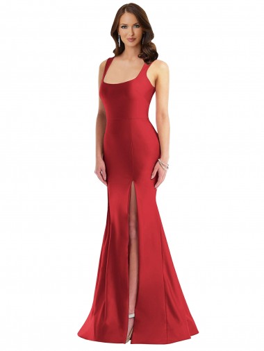 Square Neck Silky Satin Red Long Plus Size Prom Dress Canada Shop