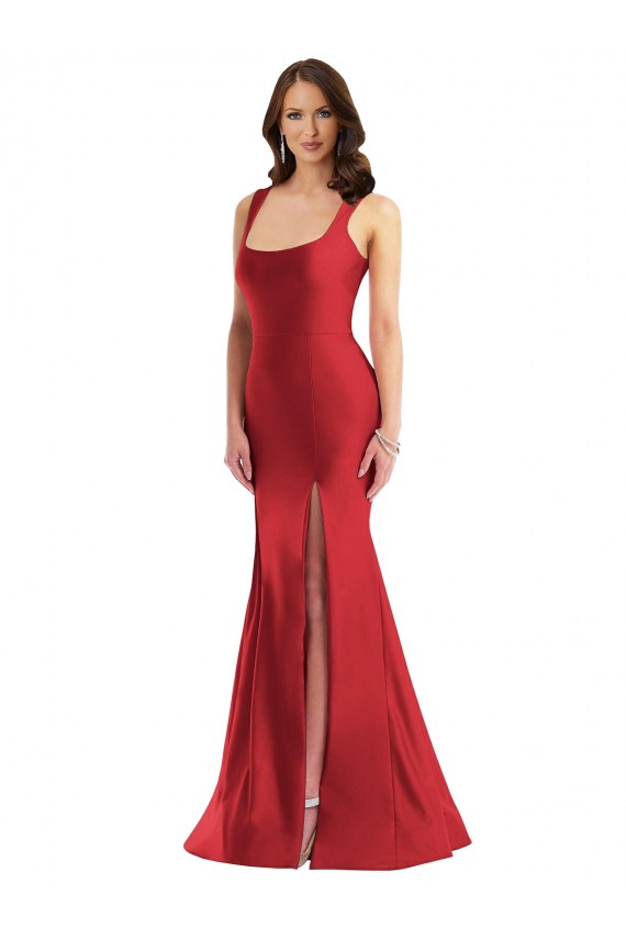 Square Neck Silky Satin Red Long Plus Size Prom Dress Canada Shop