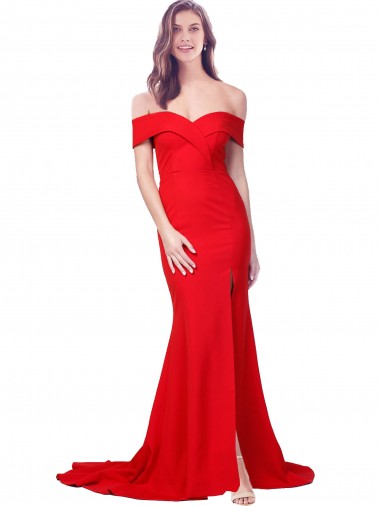 Sweetheart Stretch Crepe Red Long Prom Dresses Canada Shop