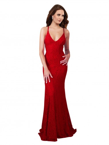Open Back V-Neck Lace Red Long Prom Dress Canada Shop
