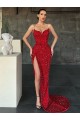 V-Neck Velvet Sequin Red Sweep Train Prom Dress Canada Shop