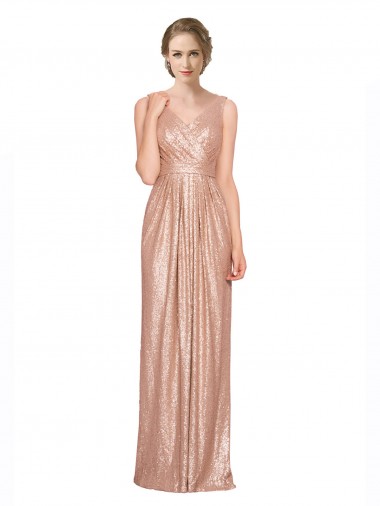 V-Neck Sequin Rose Gold Long Prom Dress Canada Shop