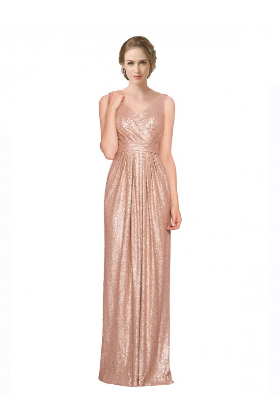V-Neck Sequin Rose Gold Long Prom Dress Canada Shop