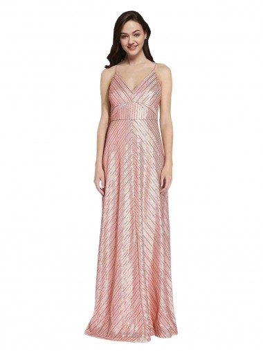 Low Back V-Neck Sequin Rose Gold Long Prom Dress Canada Shop