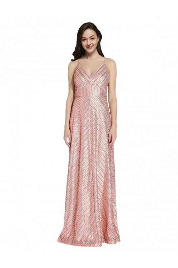 Low Back V-Neck Sequin Rose Gold Long Prom Dress Canada Shop
