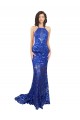 Open Back High Neck Lace Royal Blue Long Prom Dress Canada Shop