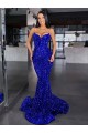 Spaghetti Straps Velvet Sequin Royal Blue Sweep Train Prom Dresses Canada Shop