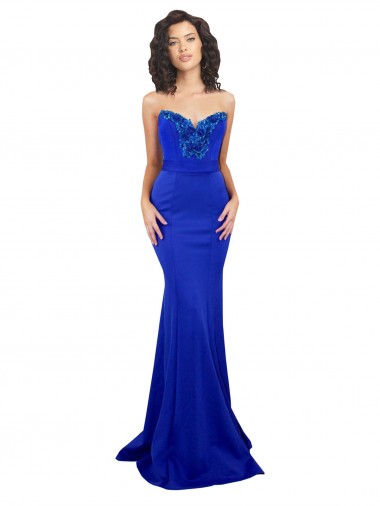 Low Back Sweetheart Stretch Crepe Royal Blue Long Sexy Prom Dress Canada Shop