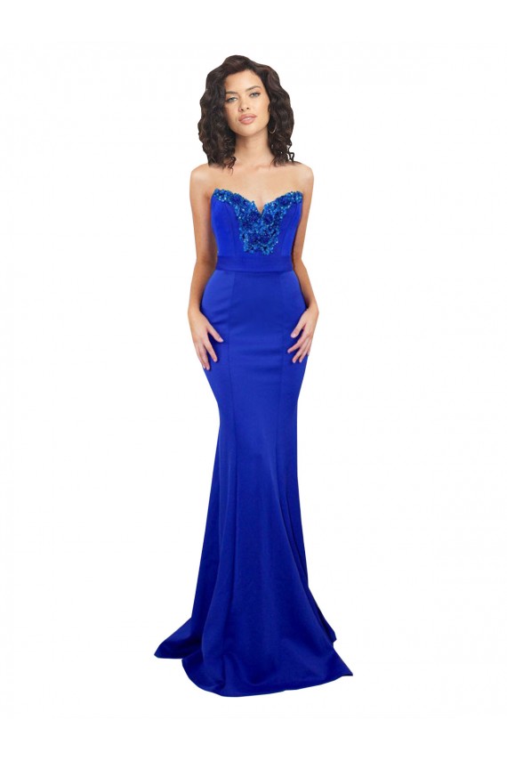 Low Back Sweetheart Stretch Crepe Royal Blue Long Sexy Prom Dress Canada Shop