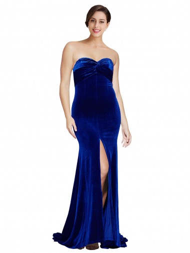 Low Back Sweetheart Stretch Velvet Royal Blue Sweep Train Prom Dress Canada Shop