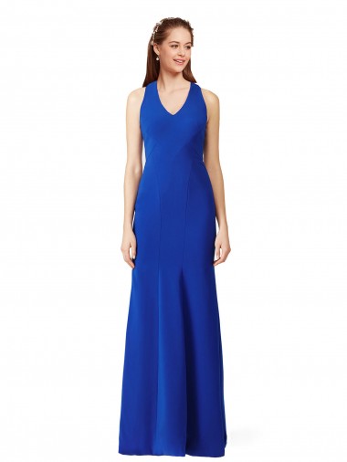 V-Neck Stretch Crepe Royal Blue Long Prom Dress Canada Shop