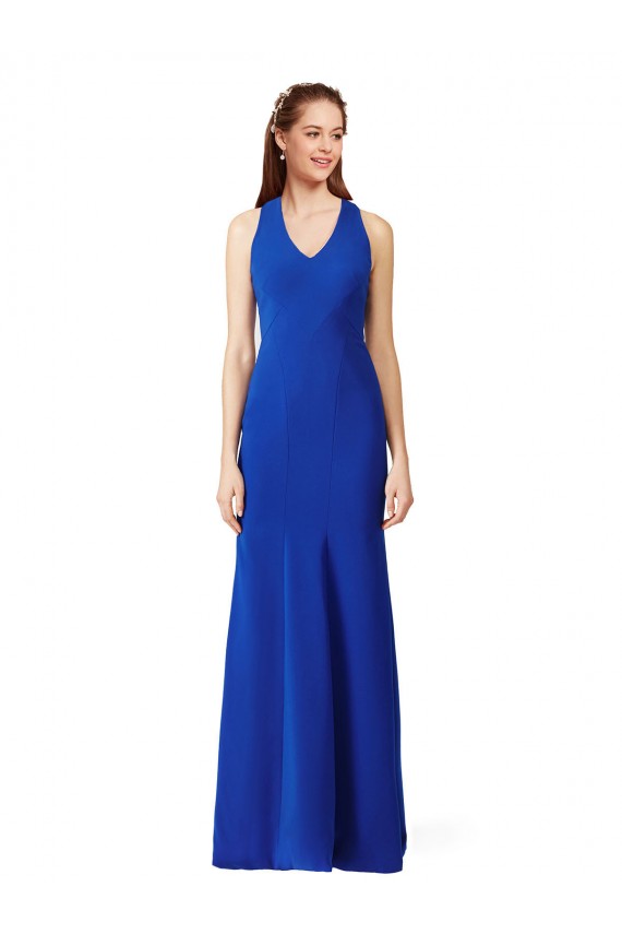 V-Neck Stretch Crepe Royal Blue Long Prom Dress Canada Shop